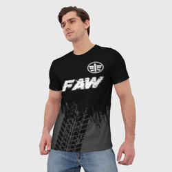 Мужская футболка 3D FAW Speed на темном фоне со следами шин: символ сверху - фото 2
