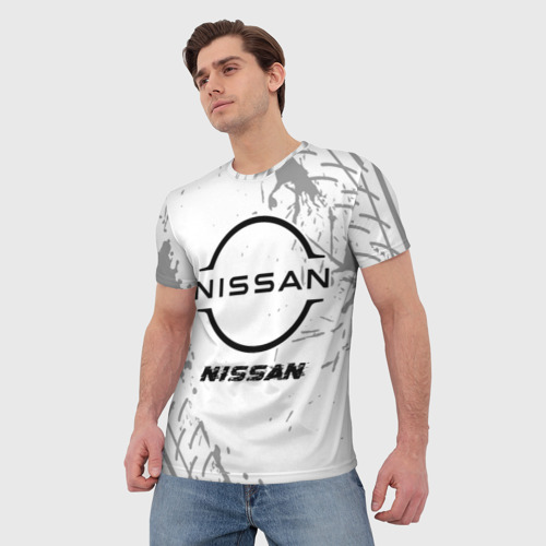 Мужская футболка 3D Nissan Speed на светлом фоне со следами шин, цвет 3D печать - фото 3