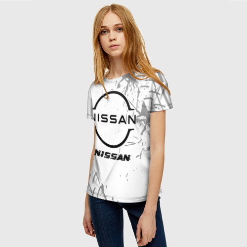 Женская футболка 3D Nissan Speed на светлом фоне со следами шин, цвет 3D печать - фото 3