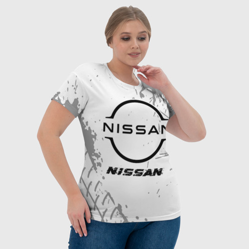 Женская футболка 3D Nissan Speed на светлом фоне со следами шин, цвет 3D печать - фото 6