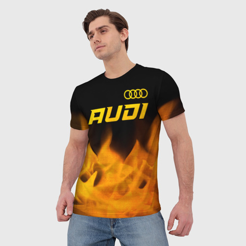 Мужская футболка 3D Audi - gold gradient: символ сверху, цвет 3D печать - фото 3