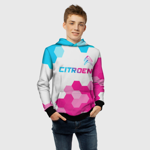 Детская толстовка 3D Citroen neon gradient style: символ сверху, цвет черный - фото 6