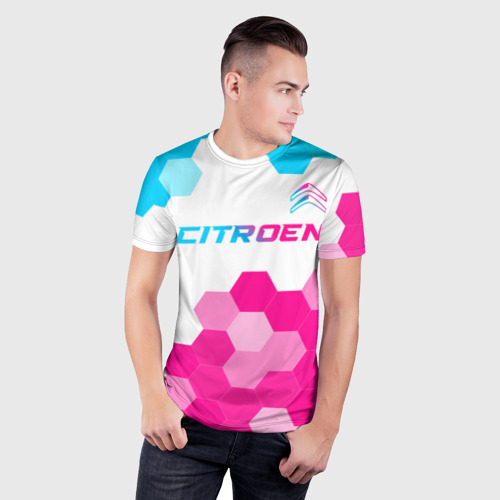 Мужская футболка 3D Slim Citroen neon gradient style: символ сверху, цвет 3D печать - фото 3