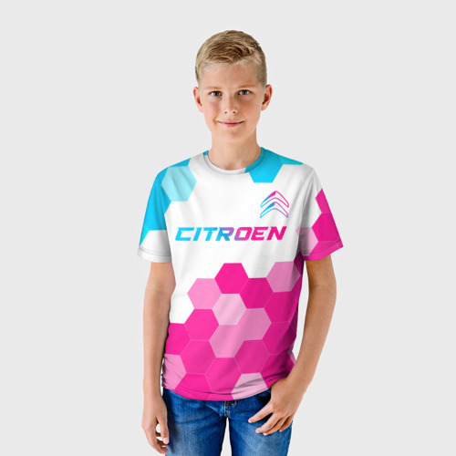 Детская футболка 3D Citroen neon gradient style: символ сверху, цвет 3D печать - фото 3