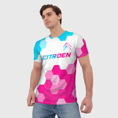 Мужская футболка 3D Citroen neon gradient style: символ сверху, цвет 3D печать - фото 3