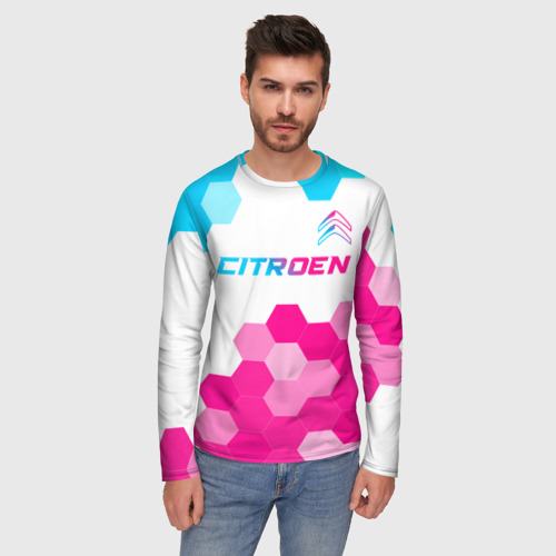 Мужской лонгслив 3D Citroen neon gradient style: символ сверху, цвет 3D печать - фото 3