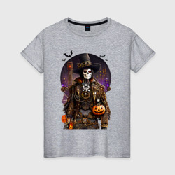 Женская футболка хлопок Скелет в стиле стимпанк - хэллоуин