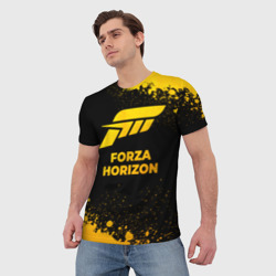 Футболка с принтом Forza Horizon - gold gradient для женщины, вид на модели спереди №2. Цвет основы: белый