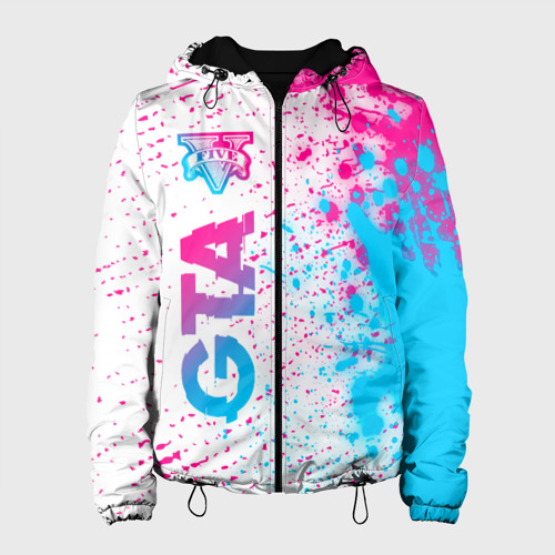Женская куртка 3D GTA neon gradient style: по-вертикали, цвет черный