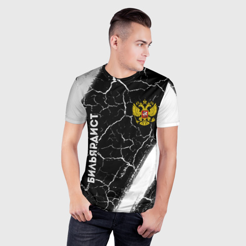 Мужская футболка 3D Slim Бильярдист из России и герб РФ: надпись, символ, цвет 3D печать - фото 3