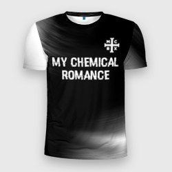 Мужская футболка 3D Slim My Chemical Romance glitch на темном фоне: символ сверху