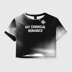 Женская футболка Crop-top 3D My Chemical Romance glitch на темном фоне: символ сверху