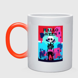 Кружка хамелеон Funny skeleton - pop art - pixels halloween