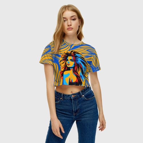 Женская футболка Crop-top 3D Цветная абстракция с портретом, цвет 3D печать - фото 3