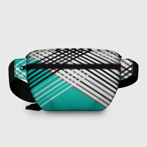 Поясная сумка 3D Черно-белые переплетенные полосы на бирюзовом фоне - фото 2