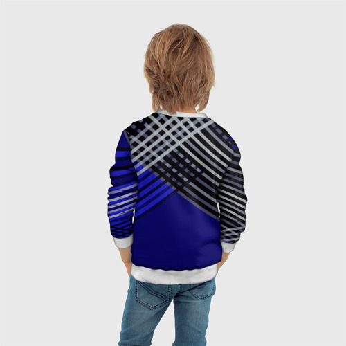 Детский свитшот 3D Белые и серые полосы на синем фоне, цвет 3D печать - фото 6