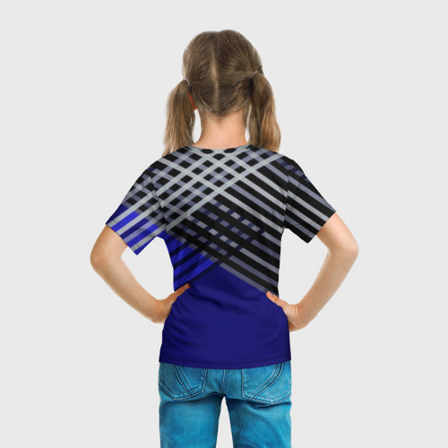 Детская футболка 3D Белые и серые полосы на синем фоне, цвет 3D печать - фото 6