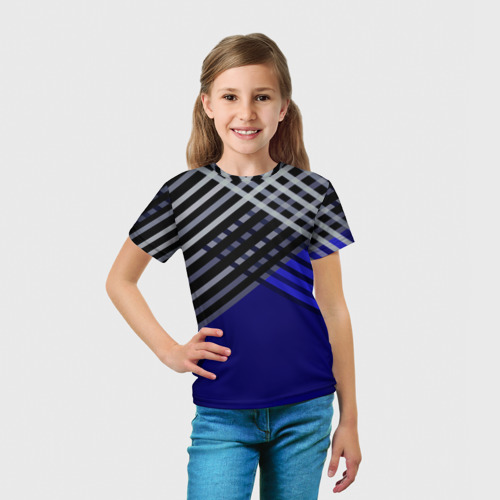 Детская футболка 3D Белые и серые полосы на синем фоне, цвет 3D печать - фото 5