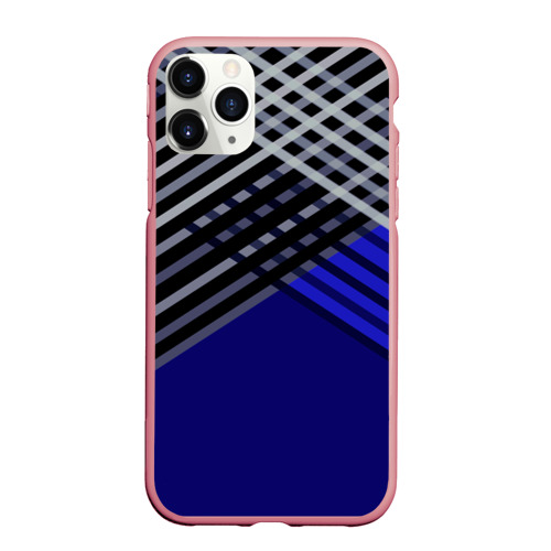 Чехол для iPhone 11 Pro Max матовый с принтом Белые и серые полосы на синем фоне, вид спереди #2