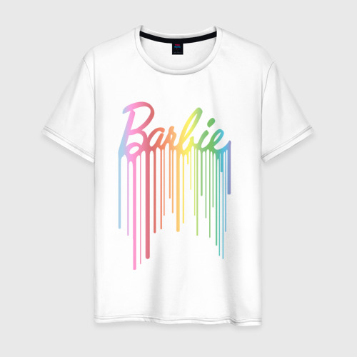 Светящаяся мужская футболка с принтом Barbie's paint smudges, вид спереди №1