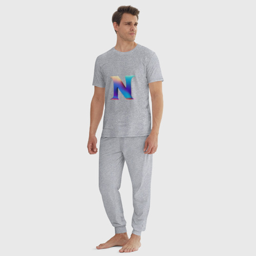 Мужская пижама хлопок с принтом Буква N градиент - нейросеть, вид сбоку #3