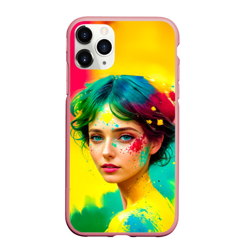 Чехол для iPhone 11 Pro Max матовый Девушка с зелёными глазами в брызгах краски, цвет баблгам