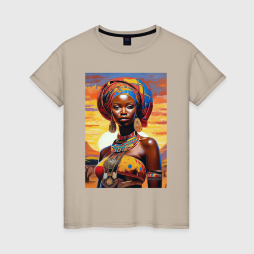 Женская футболка хлопок с принтом Знойная Африка, вид спереди #2