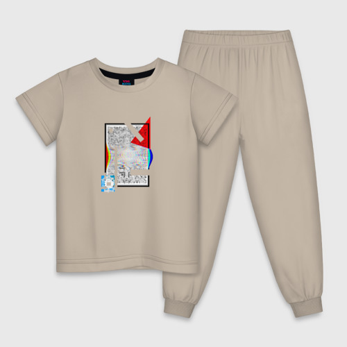 Детская пижама хлопок Геометрическая абстракция треугольник, квадрат, цвет миндальный