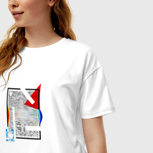 Женская футболка хлопок Oversize Геометрическая абстракция треугольник, квадрат, цвет белый - фото 3
