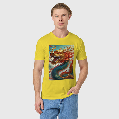 Мужская футболка хлопок с принтом Дракон из под небесной, фото на моделе #1