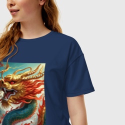 Женская футболка хлопок Oversize Дракон из под небесной - фото 2