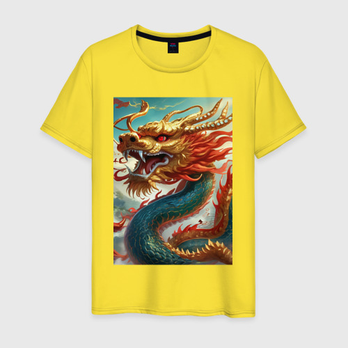 Мужская футболка хлопок с принтом Дракон из под небесной, вид спереди #2