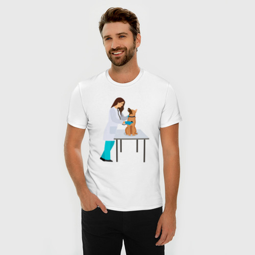 Мужская футболка хлопок Slim Врач и собака, цвет белый - фото 3