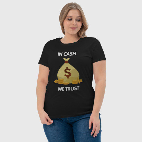 Женская футболка хлопок In cash we trust, цвет черный - фото 6