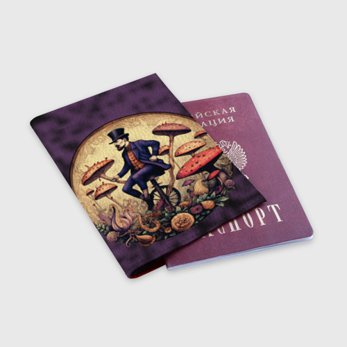 Обложка для паспорта матовая кожа Джентельмен в грибной стране, цвет красный - фото 3