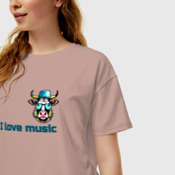 Женская футболка хлопок Oversize Музыкальная корова - фото 2