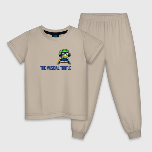 Детская пижама хлопок с принтом Музыкальная черепаха, вид спереди #2