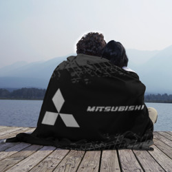 Плед с принтом Mitsubishi Speed на темном фоне со следами шин: надпись и символ для любого человека, вид спереди №3. Цвет основы: 3d (велсофт)