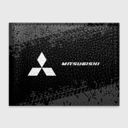 Обложка для студенческого билета Mitsubishi Speed на темном фоне со следами шин: надпись и символ
