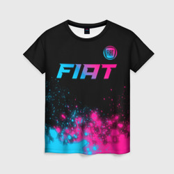 Женская футболка 3D Fiat - neon gradient: символ сверху