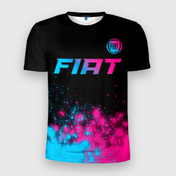 Мужская футболка 3D Slim Fiat - neon gradient: символ сверху