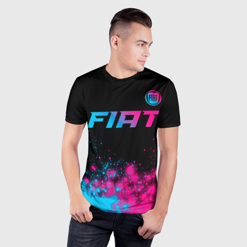 Мужская футболка 3D Slim Fiat - neon gradient: символ сверху, цвет 3D печать - фото 3