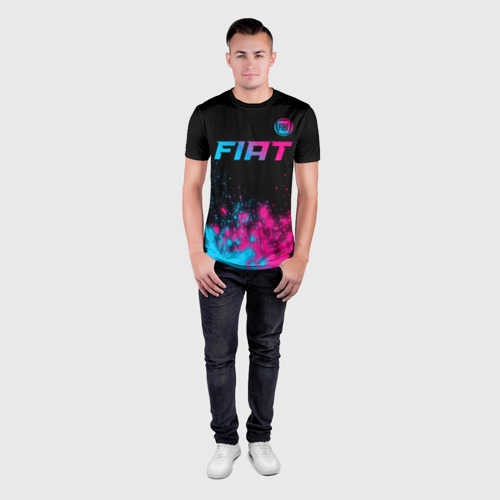 Мужская футболка 3D Slim Fiat - neon gradient: символ сверху, цвет 3D печать - фото 4