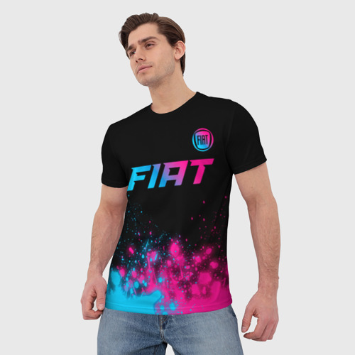 Мужская футболка 3D Fiat - neon gradient: символ сверху, цвет 3D печать - фото 3