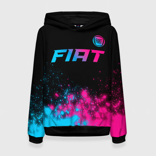 Женская толстовка 3D Fiat - neon gradient: символ сверху, цвет 3D печать