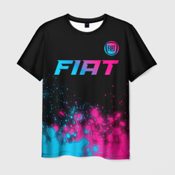 Мужская футболка 3D Fiat - neon gradient: символ сверху