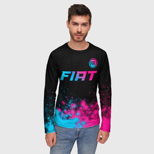 Мужской лонгслив 3D Fiat - neon gradient: символ сверху, цвет 3D печать - фото 3