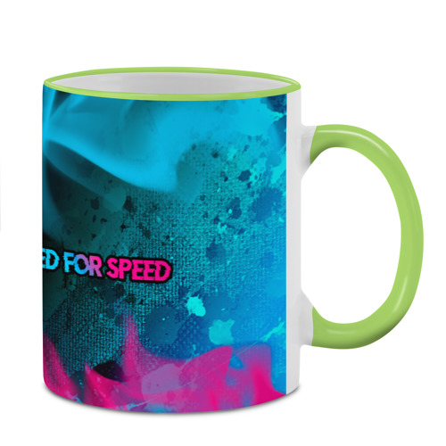 Кружка с полной запечаткой Need for Speed - neon gradient: надпись и символ, цвет Кант светло-зеленый