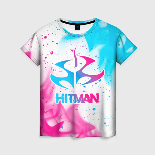 Женская футболка 3D Hitman neon gradient style, цвет 3D печать