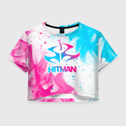 Женская футболка Crop-top 3D Hitman neon gradient style